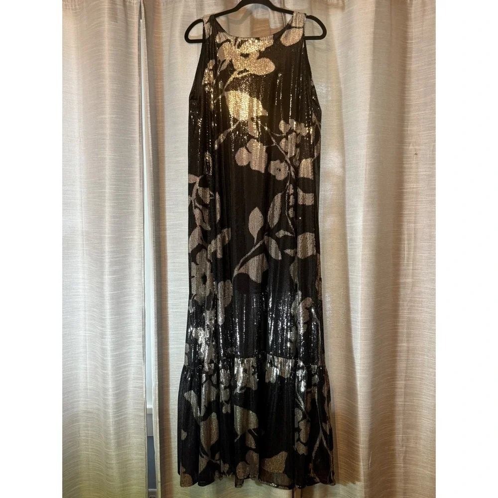 La DoubleJ Paillettes Soiree Dress Winter Jasmine Sz XL Black Silver Sequin NWT